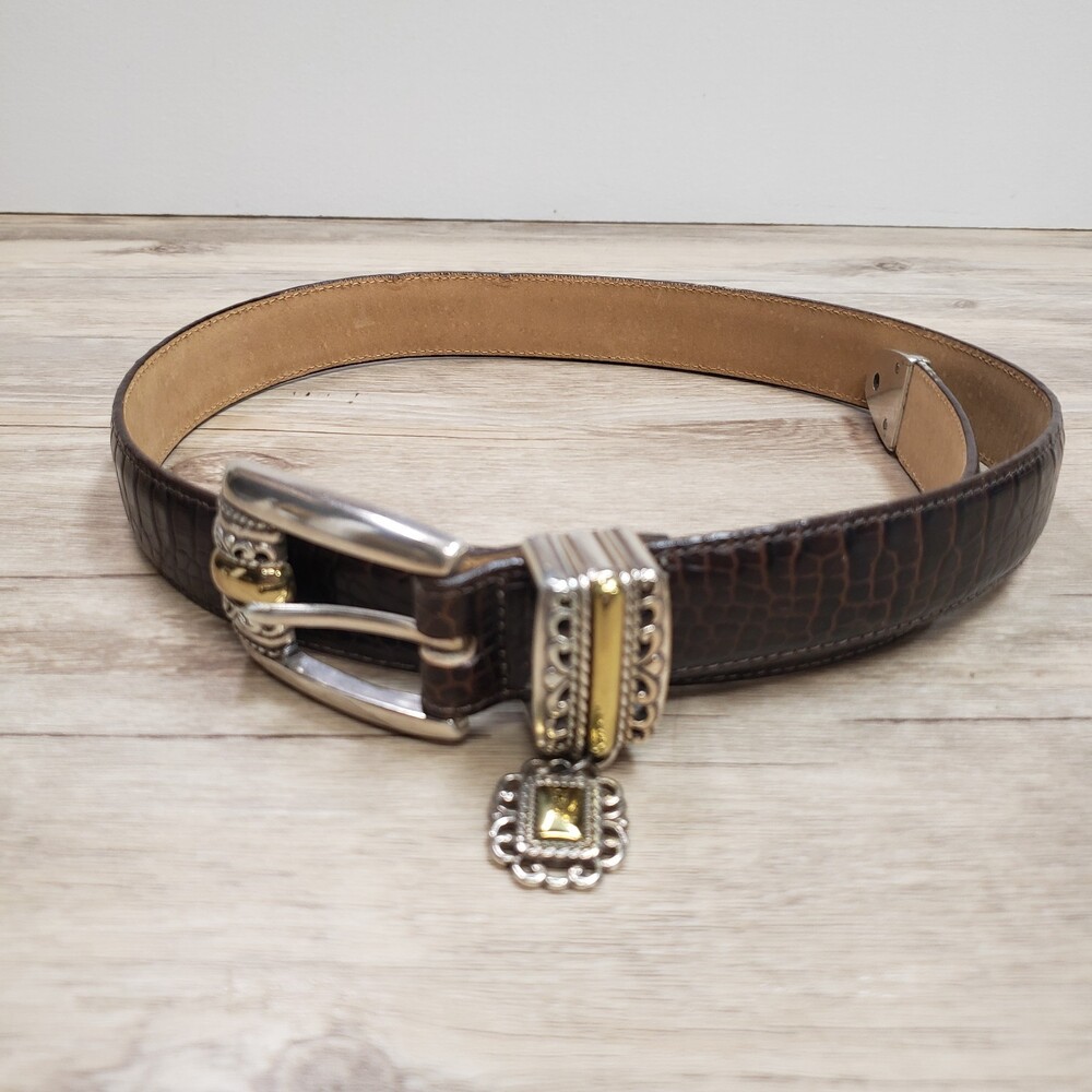 Brighton Brown Leather Croc 40398 Silver Gold Trim Women's Belt Sz M/30
